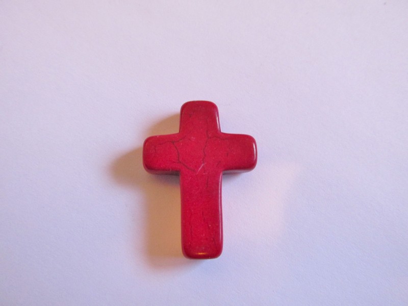 (image for) Cross pendant stone bead stone - Red (1pc) #P-beadR